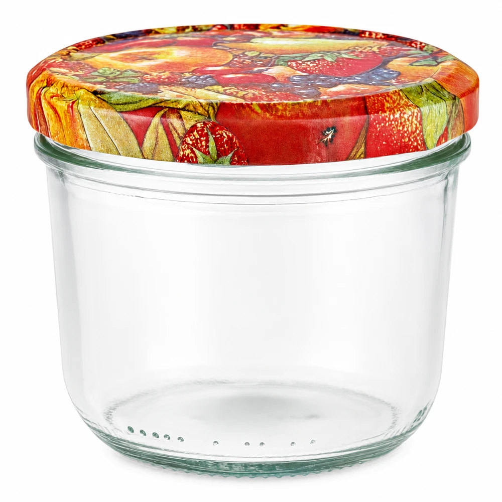 Leeres 230ml Sturzglas mit buntem Obst-Deckel BasicSeal für Marmelade und Einmachen