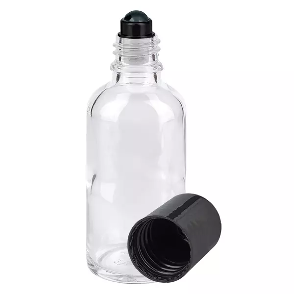 Apothekenflasche klar 50ml Roll-On Verschluss schwarz Apothekenflasche klar 50ml Roll-On Verschluss schwarz