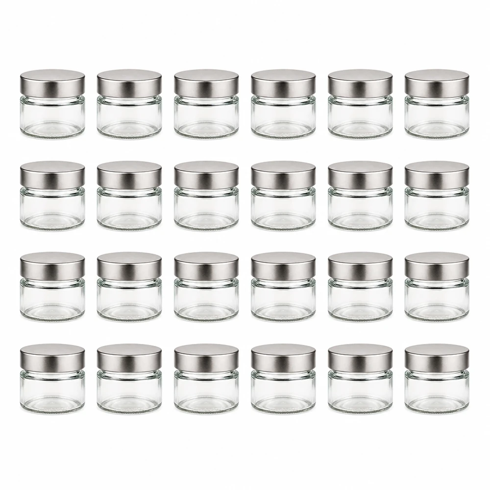 80ml Rundglas 24er-Set mit Deckel (Deckelfarbe: silber) UNiTWIST UNiTWIST 24 Stück mini Einmachgläser 80ml transparent mit silberfarbenem Schraubverschluss