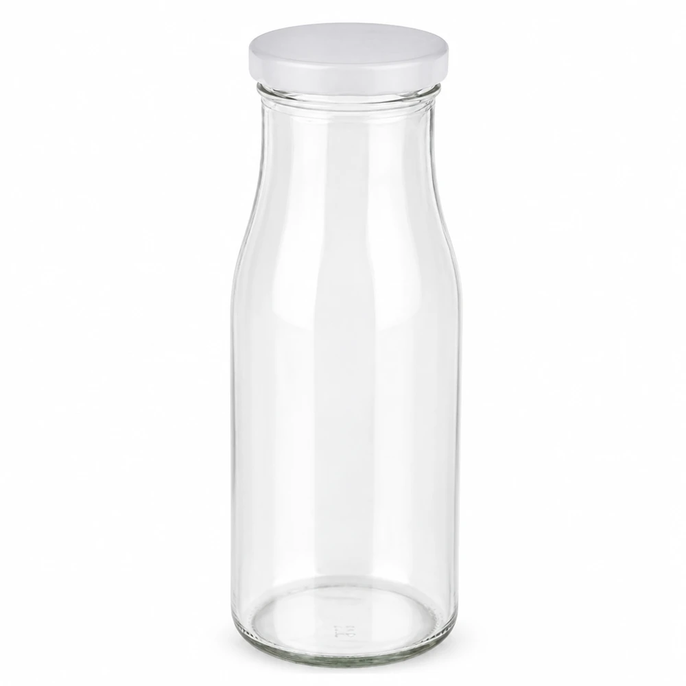 UNiTWIST 150ml Flasche aus klarem Glas mit weißem Deckel klassische Flaschenform