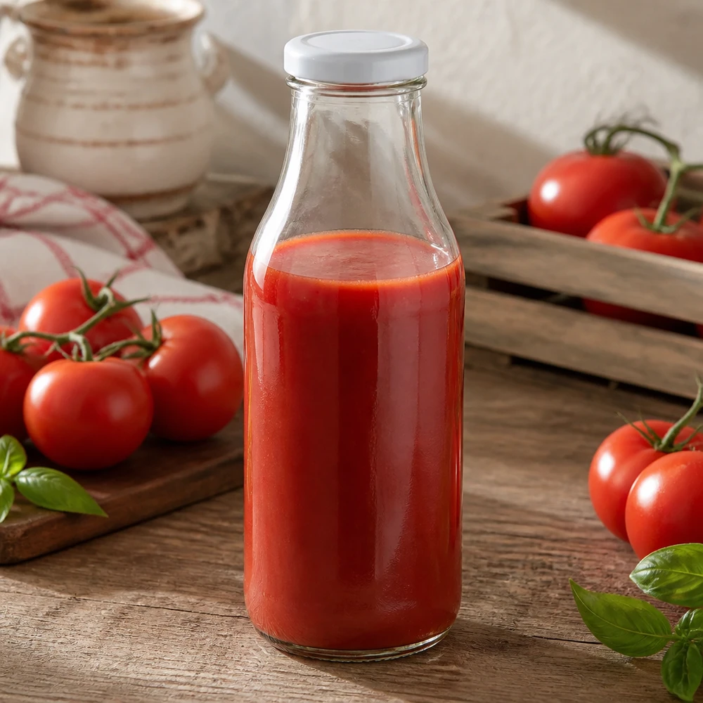 330ml Glasflasche UNiTWIST BasicSeal weiß gefüllt mit frisch gepresstem Tomatensaft