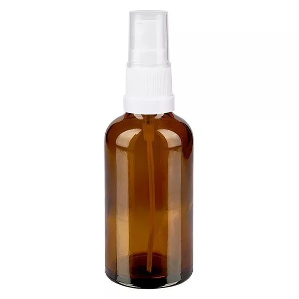 Apothekenflasche braun 50ml Sprayaufsatz weiß Apothekenflasche braun 50ml Sprayaufsatz weiß