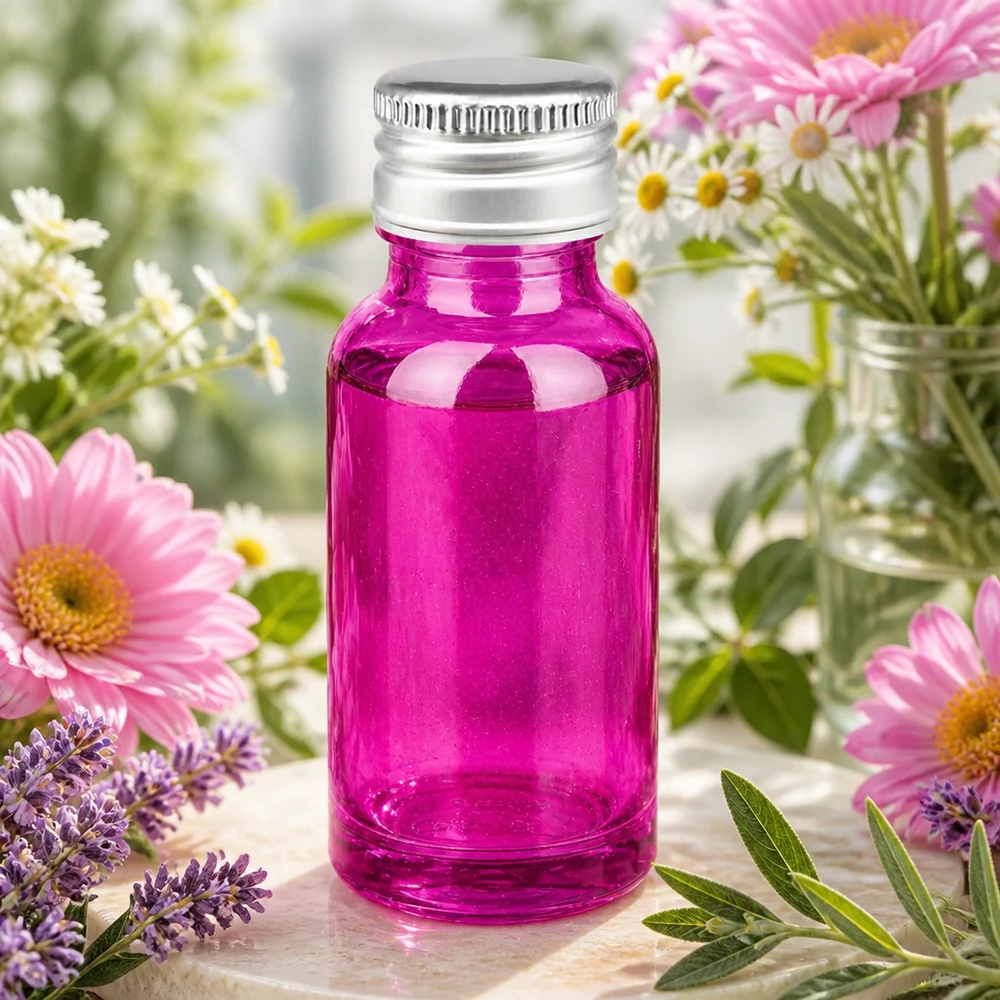 Dekorative 20ml Glasflasche Purple mit glänzendem Finish und hochwertigem Silberverschluss