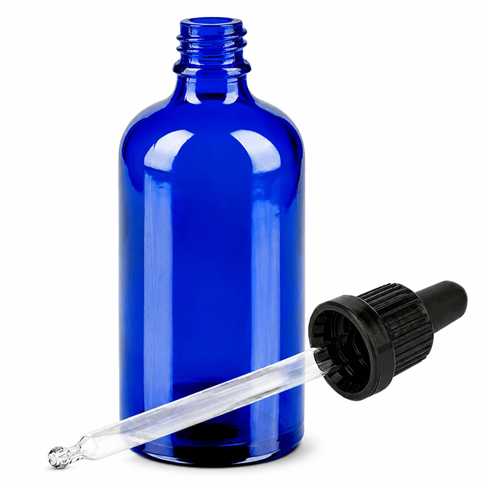 100ml Pipettenflasche schwarz Originalitätsverschluss BlueLine UT18/100 Aromatherapie Flasche 100ml dunkelblau aus Glas mit präzisem Pipettenverschluss