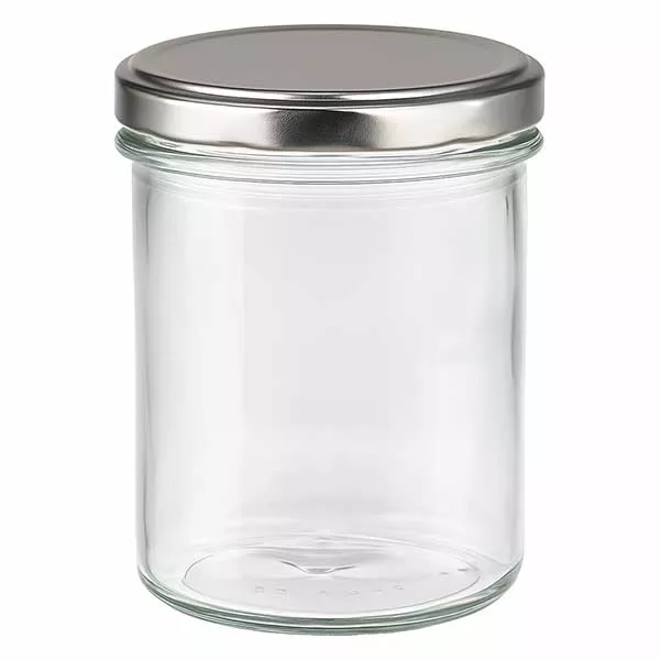 350ml Sturzglas mit BasicSeal Deckel silber UNiTWIST 350ml Sturzglas mit silbernem BasicSeal Deckel leer auf weißem Hintergrund transparent Einmachglas Vorratsglas