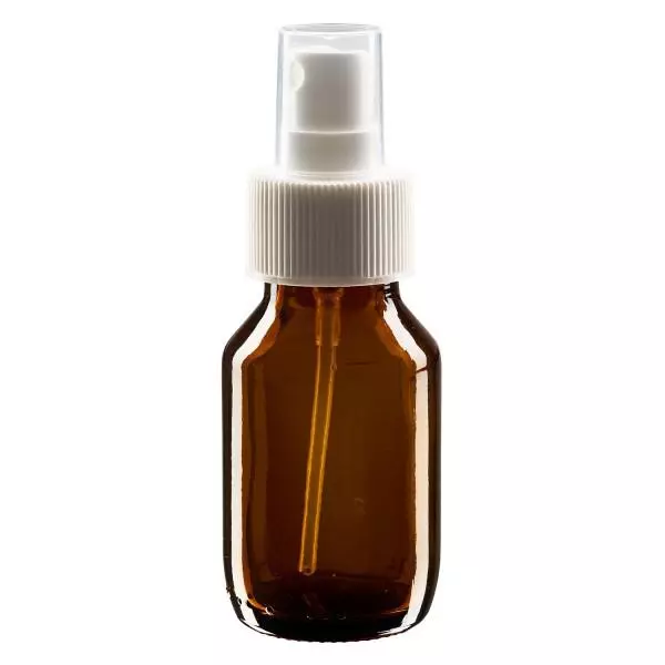 50ml Medizinflasche braun, Pumpzerstäuber weiß ApoGlas 50ml Medizinflasche braun, Pumpzerstäuber weiß ApoGlas