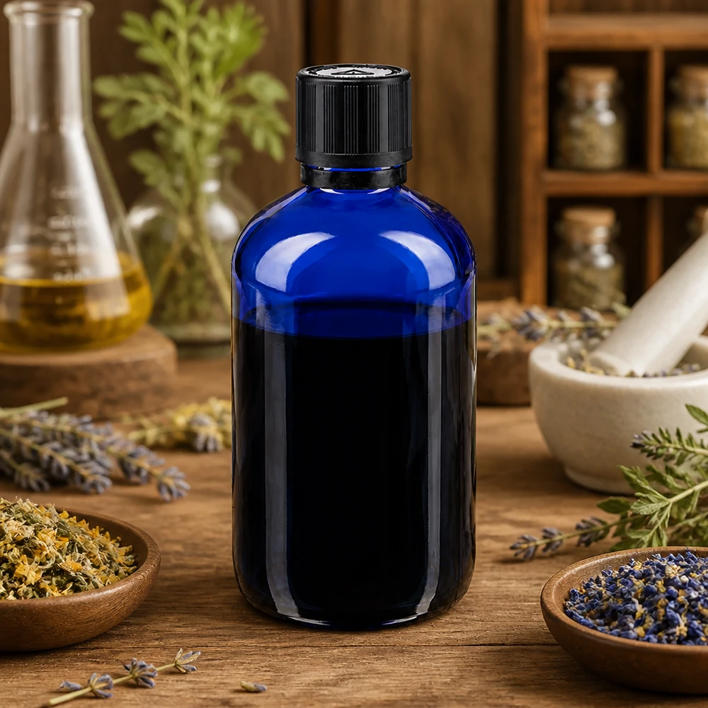 Apothekenflasche blau 100ml Tropfer Premium 1mm schwarz Kindersicherung Blindenwarnsymbol Originalitätsverschluss Blaues Medizinglas 100ml mit 1mm Tropföffnung kindersicherem Verschluss für Heilkräuteranwendungen