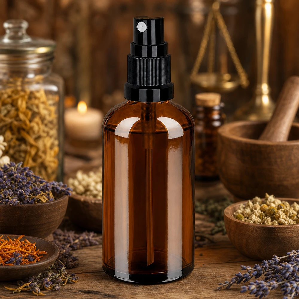 Handliche 100ml Pumpsprühflasche aus lichtgeschütztem Braunglas für DIY Kosmetikherstellung