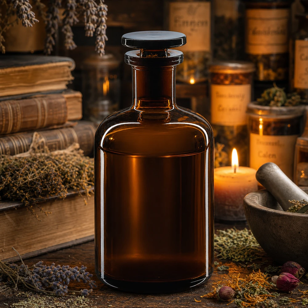 Klassische Pharmaflasche 100ml Braunglas Enghals Glasstopfen dichter Verschluss