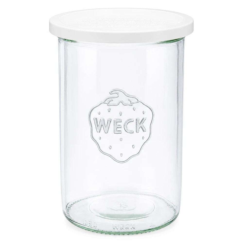 1000ml Sturzglas mit Frischedeckel WECK RR100 WECK Sturzglas 1000ml mit weißem Frischedeckel RR100 Einmachglas aus klarem Glas mit WECK Logo