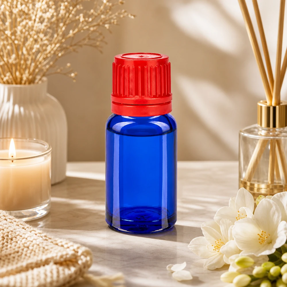 10ml Flasche 11mm Schraubverschluss rot Originalitätsverschluss BlueLine UT18/10 Handliche 10ml Mischflasche blau rot für DIY Kosmetik und selbstgemachte Naturprodukte