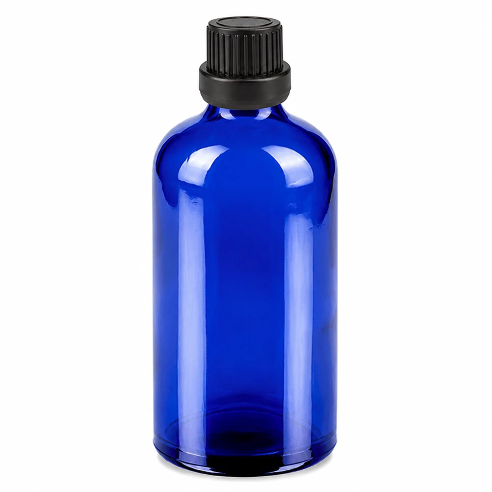 100ml Tropfflasche 2mm schwarz Originalitätsverschluss BlueLine UT18/100 Apothekerflasche 100ml kobaltblau mit schwarzem Verschluss 2mm Tropföffnung BlueLine Serie