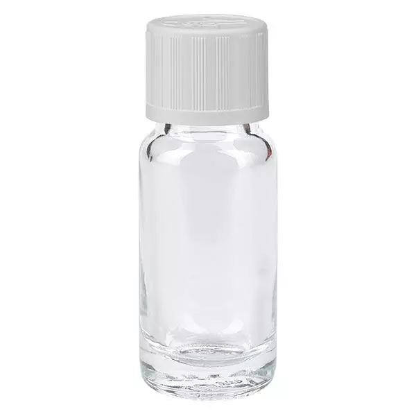 Apothekenflasche klar 10ml Tropfverschluss weiß Kindersicherung Standard Apothekenflasche klar 10ml Tropfverschluss weiß Kindersicherung Standard