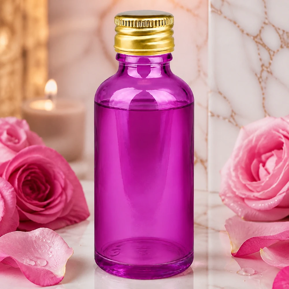 50ml Flasche 11mm Schraubverschluss Alu-Gold Standard PurpleLine. UT18/50 Premium 50ml Flasche in strahlendem Violett mit UV-Schutz für lichtempfindliche Inhaltsstoffe