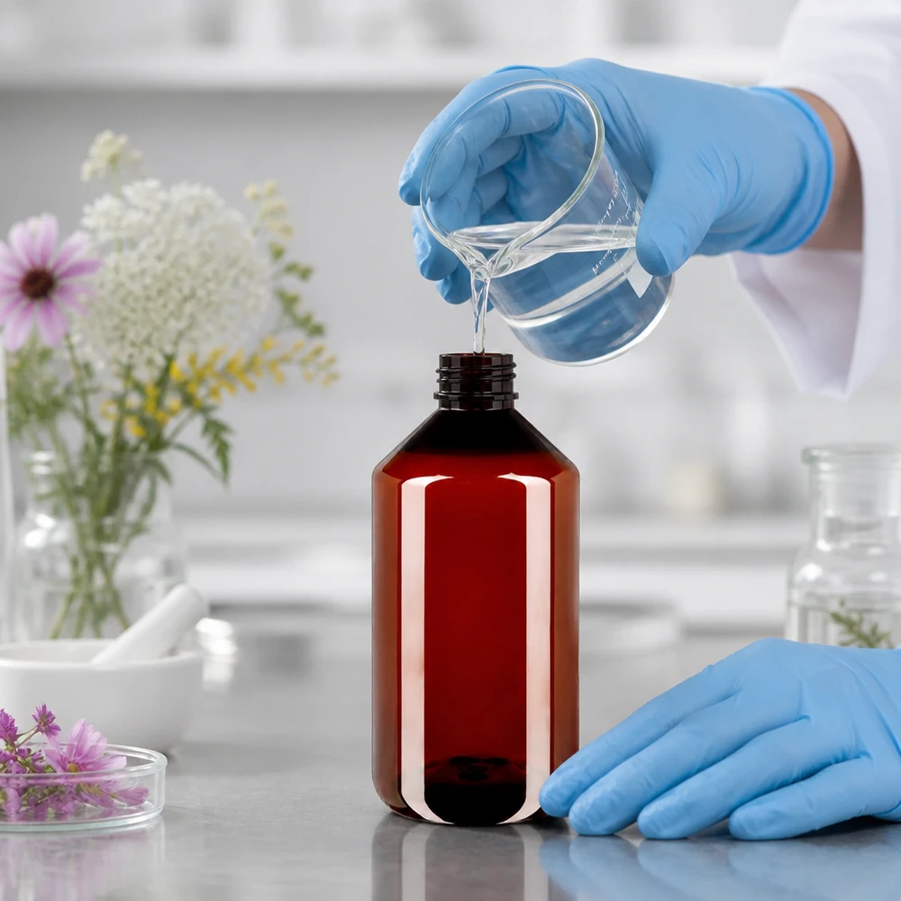 Bernsteinfarbene 750ml Kunststoffflasche mit weißem Sicherheitsverschluss geriffeld
