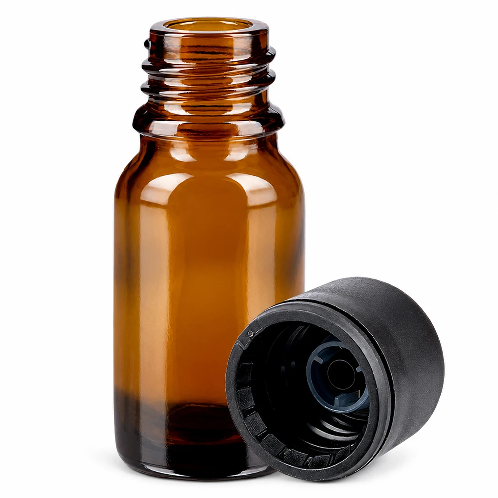 10ml Flasche 6mm Schraubverschluss schwarz Standard BrownLine UT18/10 10ml Apothekerflasche aus UV-beständigem Braunglas mit schwarzem Originalitätsverschluss