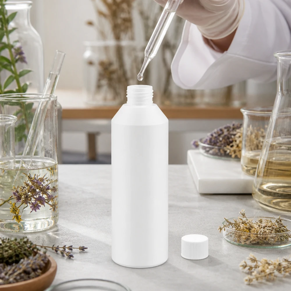 Apothekenflasche HDPE 250ml weiß, mit weißem Schraubverschluss Lebensmittelechte HDPE Rundflasche 250ml weiß mit SV für pharmazeutische Produkte