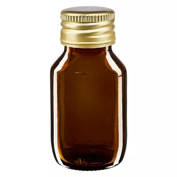 50ml Medizinflasche braun, mit Verschluss gold Aluminium ApoGlas 50ml Medizinflasche braun, mit Verschluss gold Aluminium ApoGlas