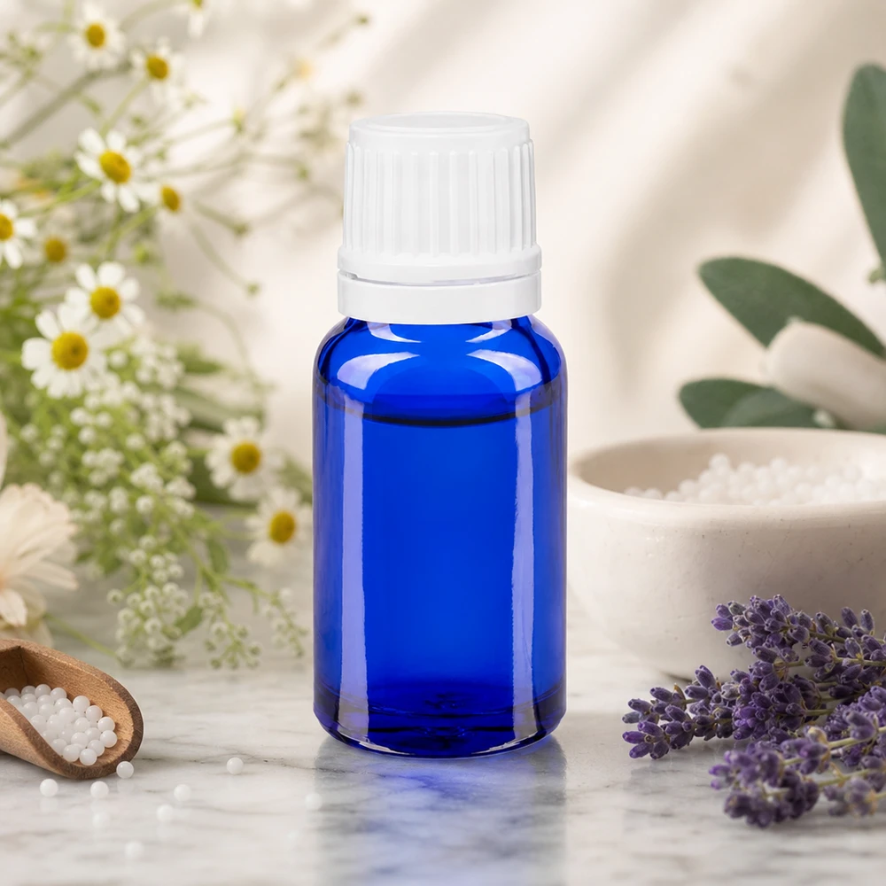 Apothekenflasche blau 10ml Schraubverschluss weiß Originalitätsverschluss Hochwertige blaue 10ml Flasche aus Apothekerglas mit weißem Verschluss für Naturprodukte