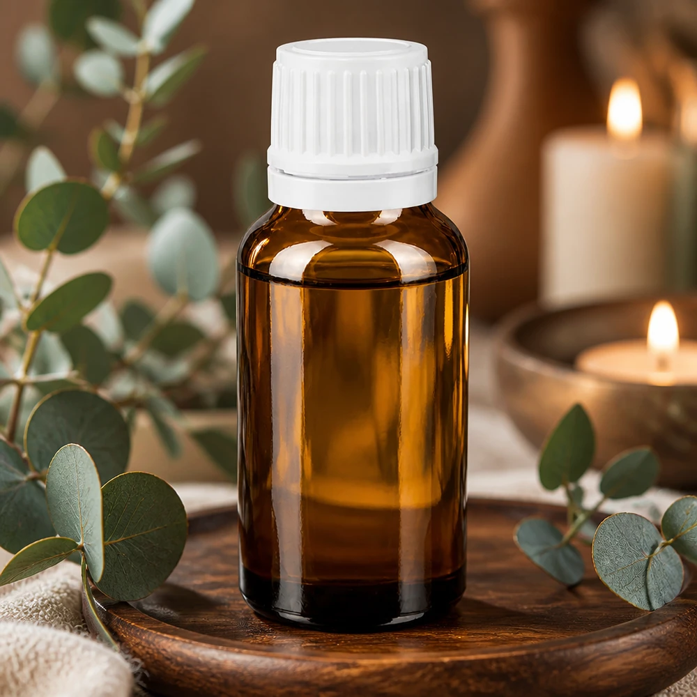 Kompakte 20ml Braunglas-Flasche mit weißem Sicherheitsverschluss ideal für Aromatherapie und Naturkosmetik