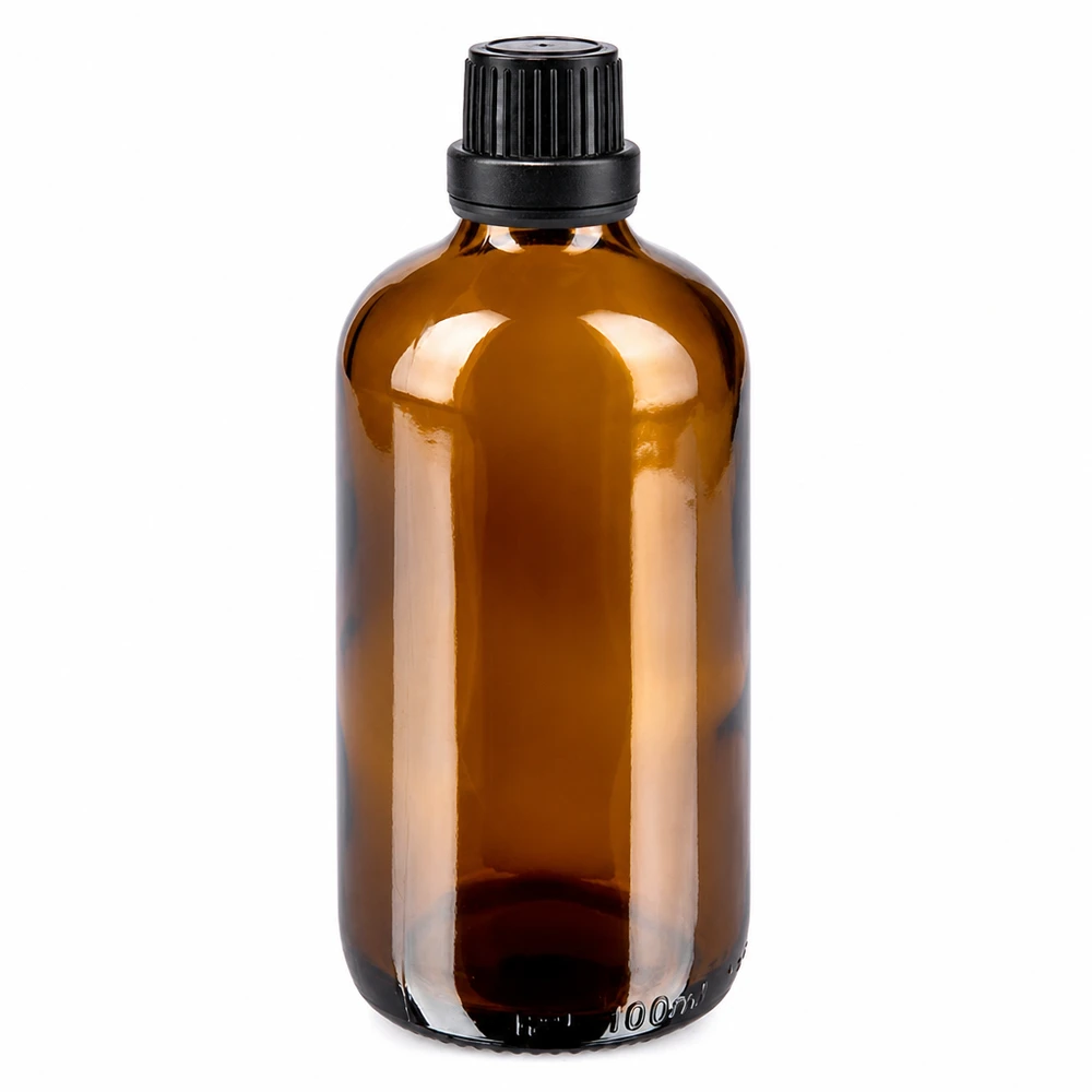 Apothekenflasche braun 100ml Schraubverschluss schwarz Dichteinlage Originalitätsverschluss Medizinflasche aus braunem UV-Schutzglas 100ml mit schwarzem Apothekerverschluss