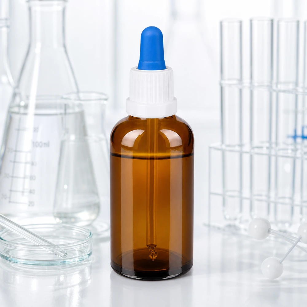 50ml Pipettenflasche weiß/blau Originalitätsverschluss BrownLine UT18/50 50ml BrownLine Glasflasche mit ergonomischem Pipettenaufsatz für tropfengenaue Abgabe