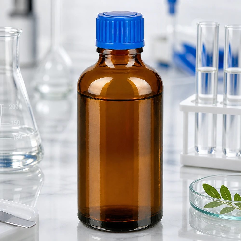 50ml Flasche 11mm Schraubverschluss blau Standard BrownLine UT18/50 Robuste 50ml Glasflasche in Brauntönung mit ergonomischem blauen Deckel für Labor