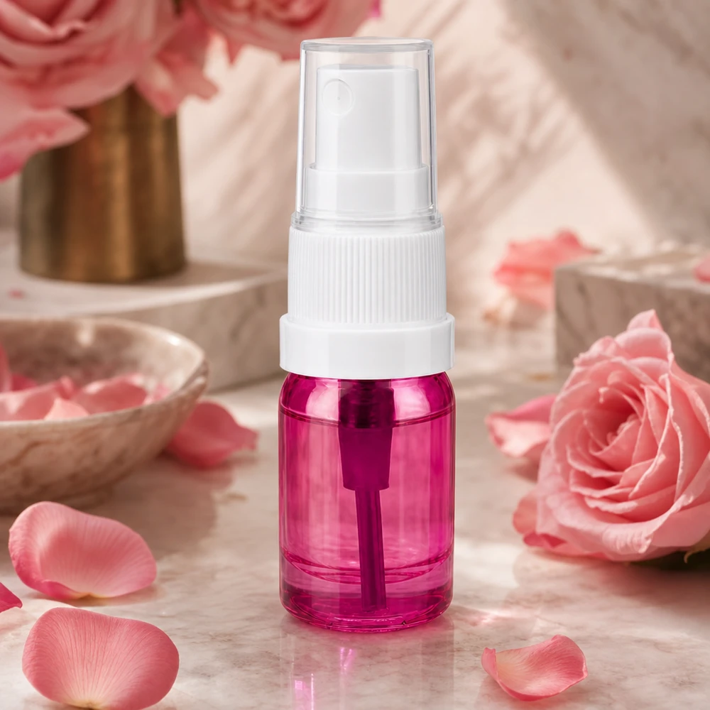 Tragbare 5ml Spraydose in Lila-Transparent mit weißer Pumpe ideal für Parfüm-Nachfüllungen