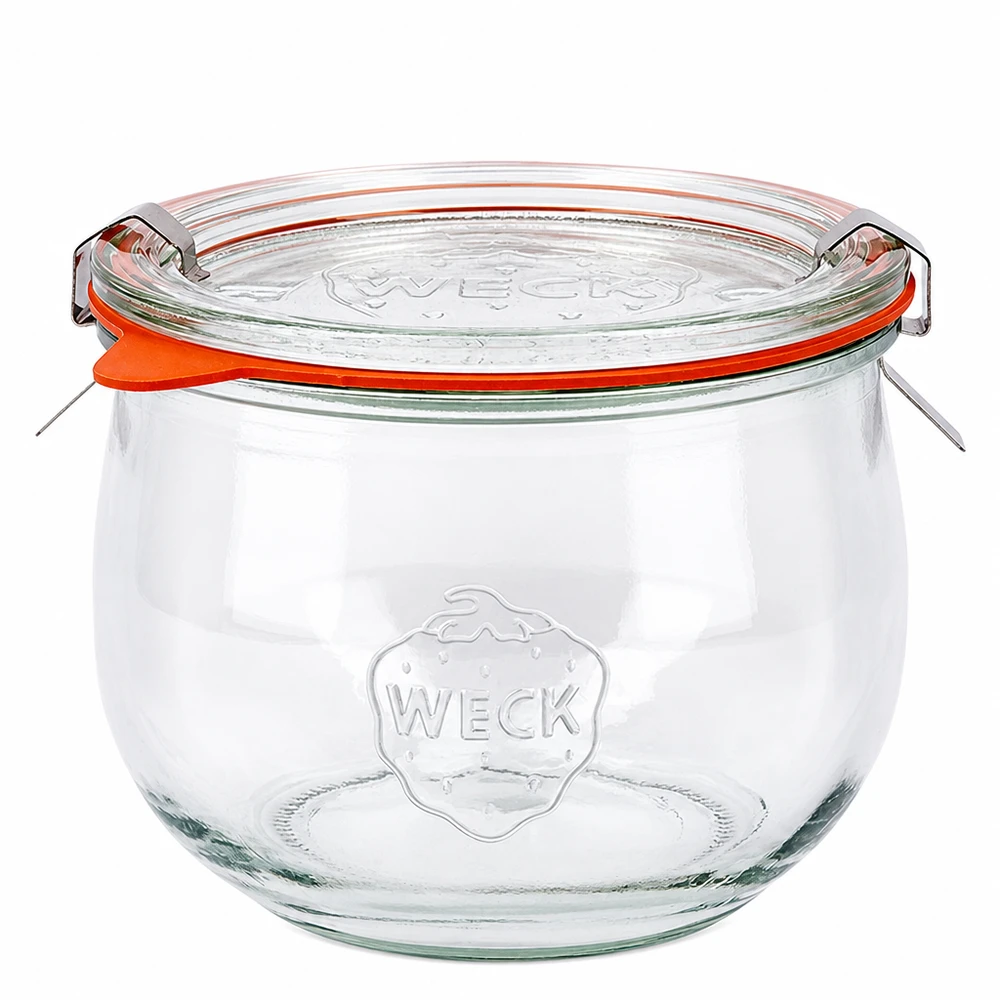 580ml Tulpenglas komplett WECK RR100 WECK Tulpenglas 580ml RR100 mit Glasdeckel und orangem Gummiring, klassisches Einmachglas aus klarem Glas