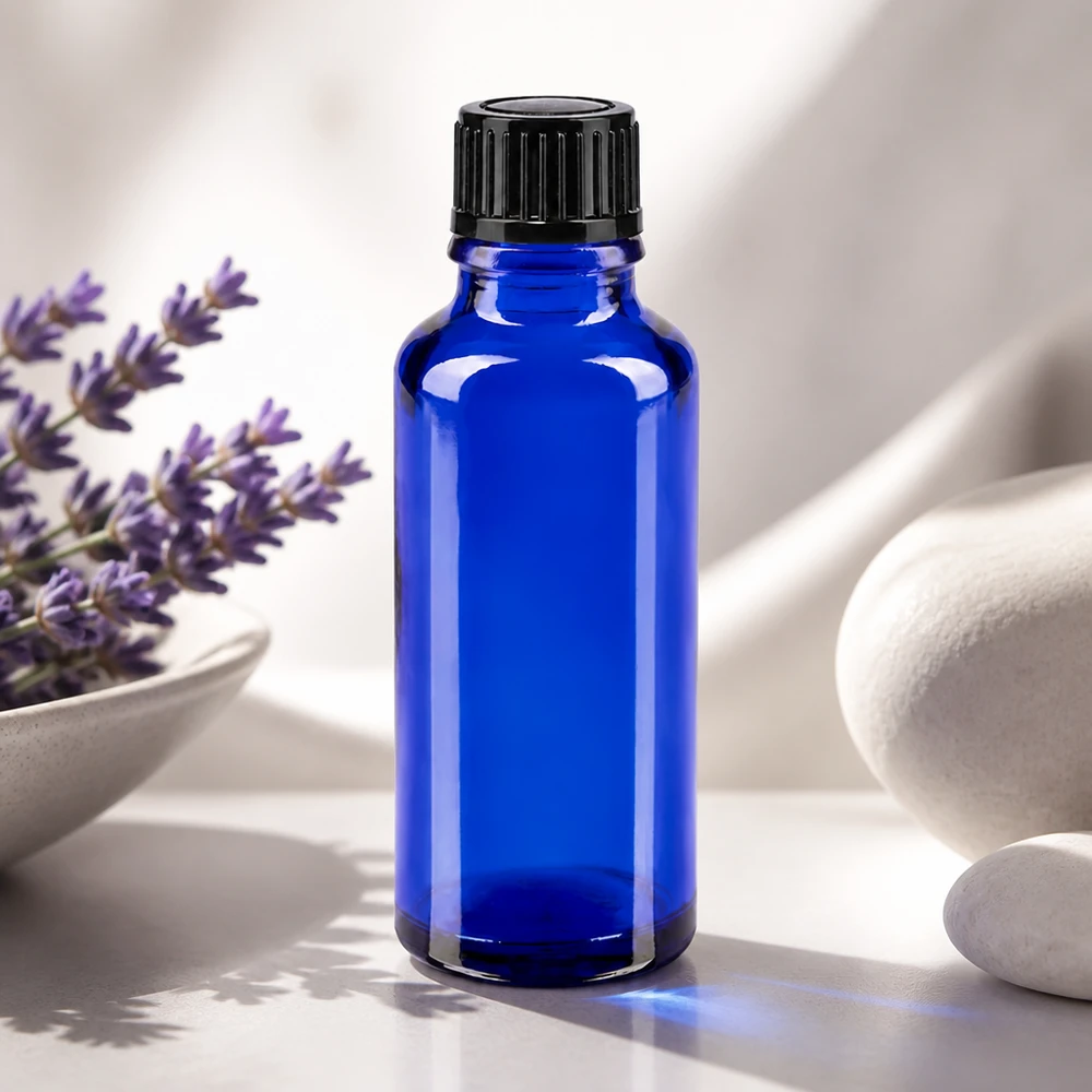 Apothekenflasche blau 30ml Tropfverschluss 1mm schwarz Standard Kobaltblaue Medizinflasche 30ml mit 1mm Tropföffnung ideal für Tinktur und Naturkosmetik