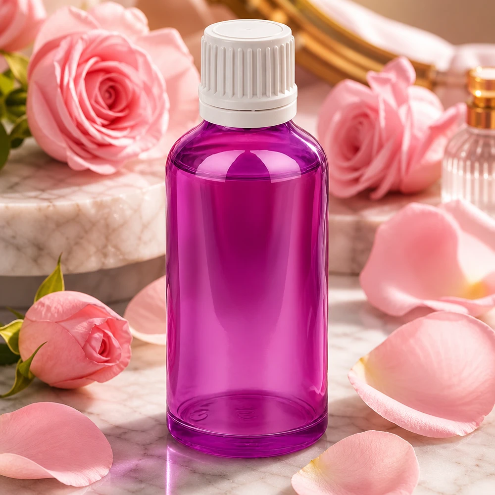 Elegante 50ml PurpleLine Glasflasche mit weißem Verschluss für hochwertige Beautyprodukte