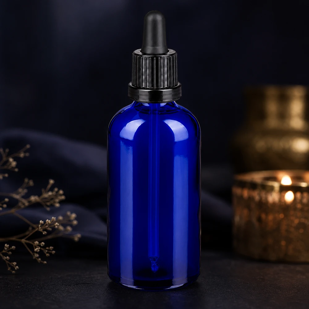 Professionelle Apothekerflasche 100ml in Blau mit präzisem Dosieraufsatz für Wirkstoffe
