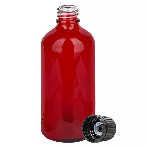 100ml Globuliflasche 8mm Giessring schwarz Originalitätsverschluss RedL. UT18/100