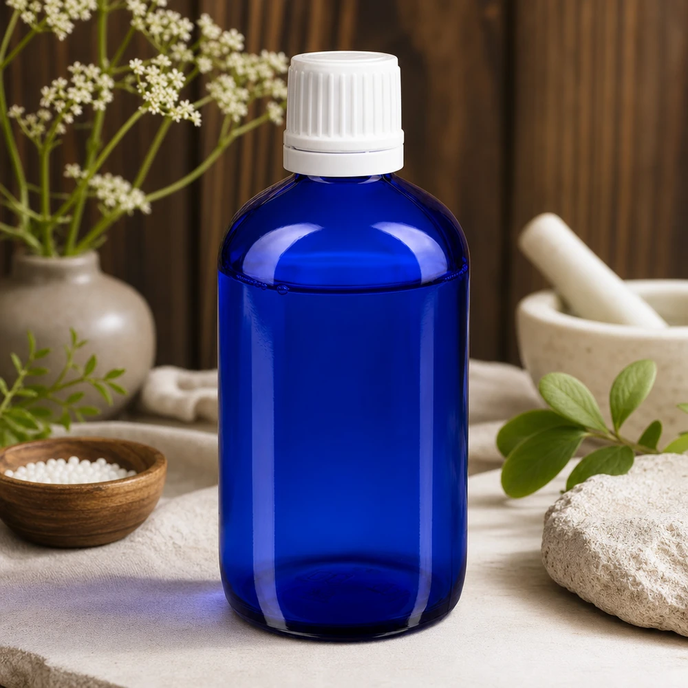Apothekenflasche blau 20ml Tropfverschluss weiß Kindersicherung Standard 20ml Apothekerflasche Blauglas mit KiSi-Verschluss und Präzisionstropfer für ätherische Öle