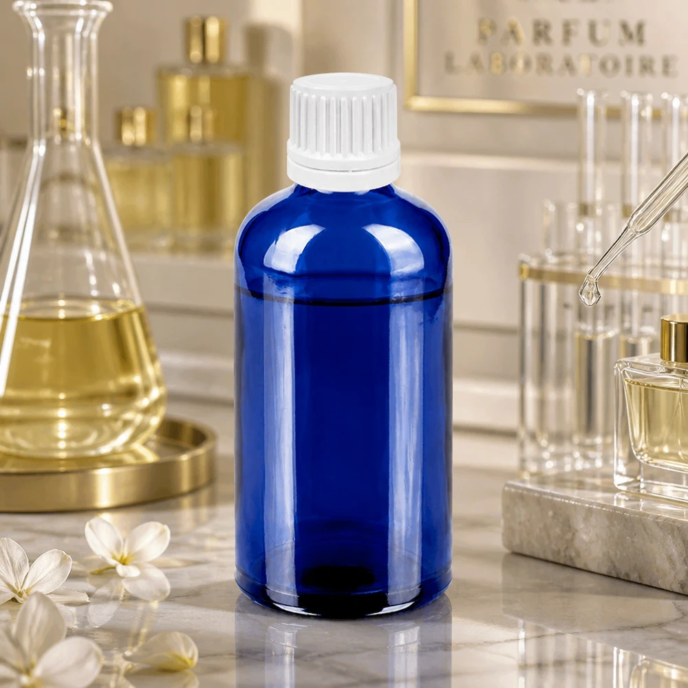 100ml Tropfflasche 0.7mm weiß Originalitätsverschluss BlueLine UT18/100 Chemikalienflasche 100ml aus resistentem blauen Glas mit auslaufsicherem Tropfsystem