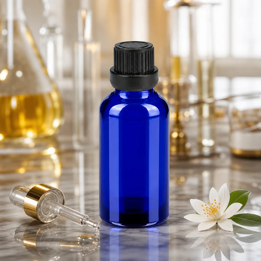 30ml Flasche 11mm Schraubverschluss schwarz Originalitätsverschluss BlueLine UT18/30 Pharmazeutische 30ml Glasflasche mit kindersicherem Verschluss für Naturheilmittel