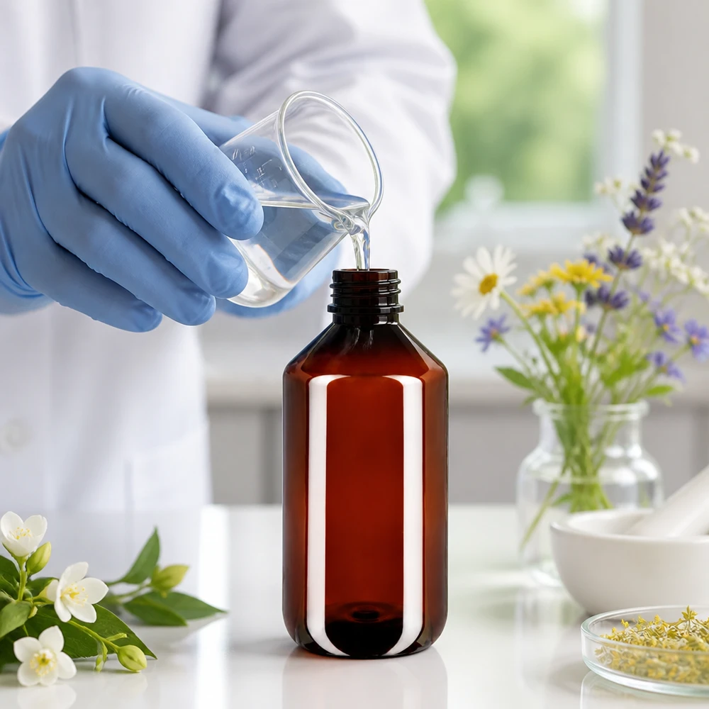 Braune 500ml PET Flasche mit grünem OV Verschluss ideal für Pharma Kosmetik und Naturheilkunde