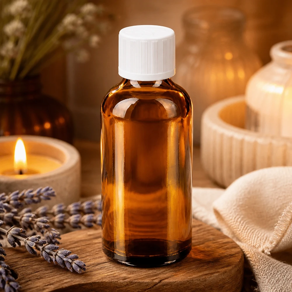 Premium 50ml Glasflasche in Braun mit sicherem Verschluss für hochwertige Öle und Essenzen