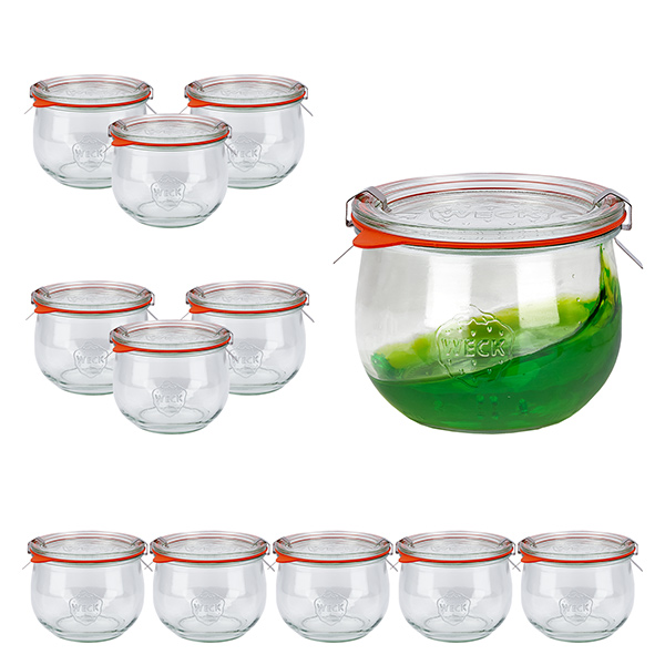 12er Set Weck Gläser 580ml Tulpengläser 1/2L mit 12 Glasdeck