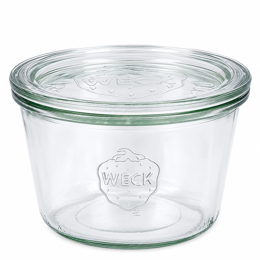 370ml Sturzglas mit Glasdeckel WECK RR100 WECK Sturzglas 370ml mit Glasdeckel RR100 transparentes Einmachglas mit Relief-Logo für Konservierung