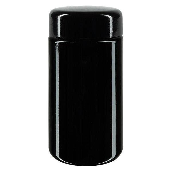 Weithalsdose+ Violettglas 100ml, mit schwarz Deckel Weithalsdose+ Violettglas 100ml, mit schwarz Deckel