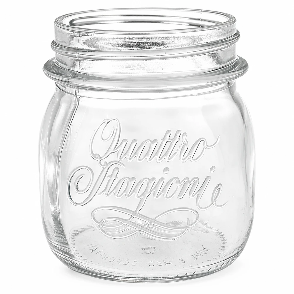 250ml Rundglas "Quattro Stagioni" QS70mm 250ml Quattro Stagioni Einmachglas aus klarem Glas mit geprägtem Logo ohne Deckel für Konservierung und Aufbewahrung