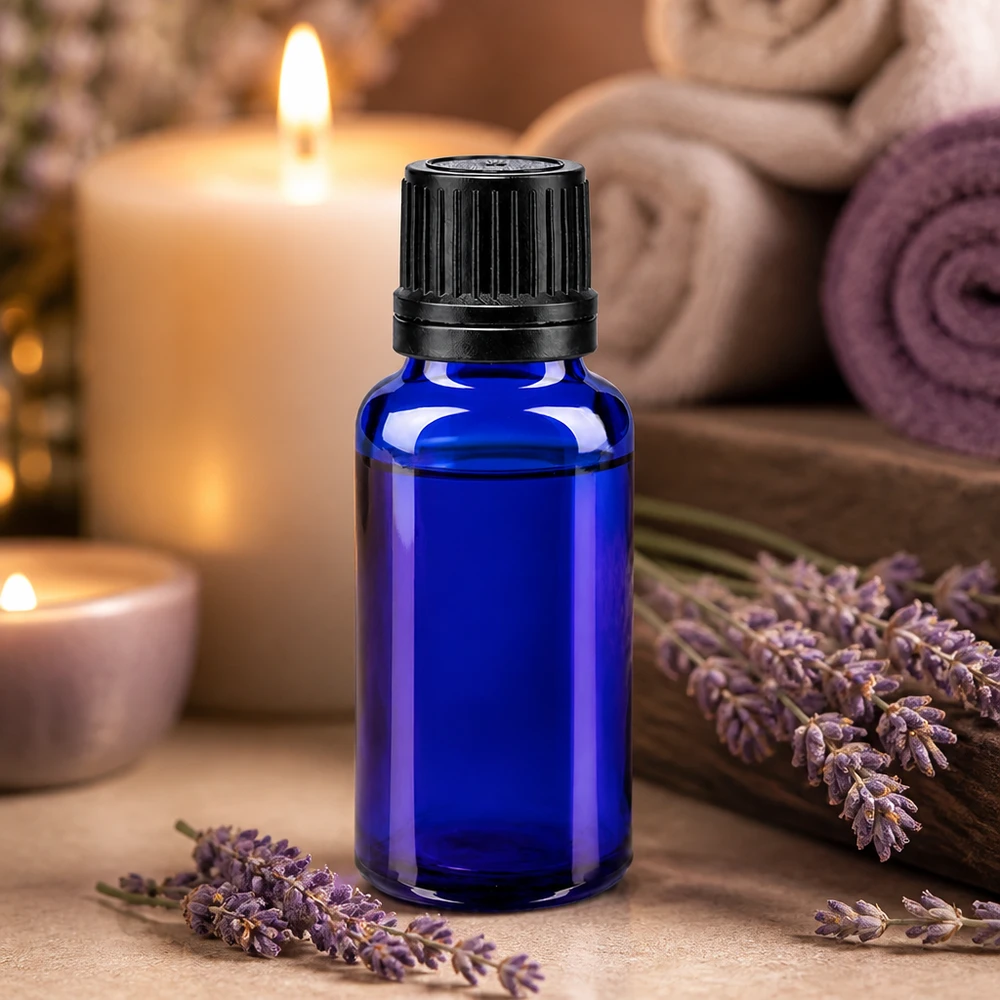 Apothekenflasche blau 20ml Tropfverschluss weiß 0.8mm Standard 20ml blaue Rollerflasche STD aus hochwertigem ApoGlas für Naturkosmetik und ätherische Öle