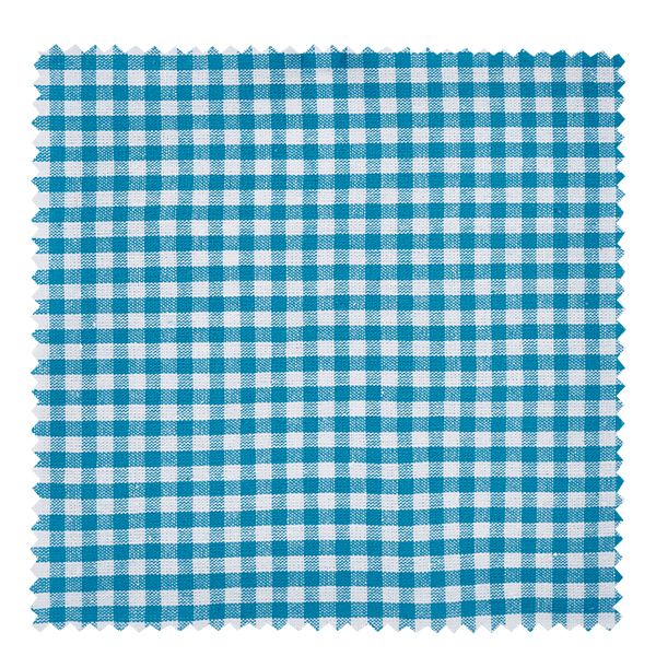 Stoff Schmuckdeckchen türkis-kariert 15cm eckig Eckiges Stoff Schmuckdeckchen in türkis-weißem Karomuster 15cm für Einmachgläser und Marmeladengläser