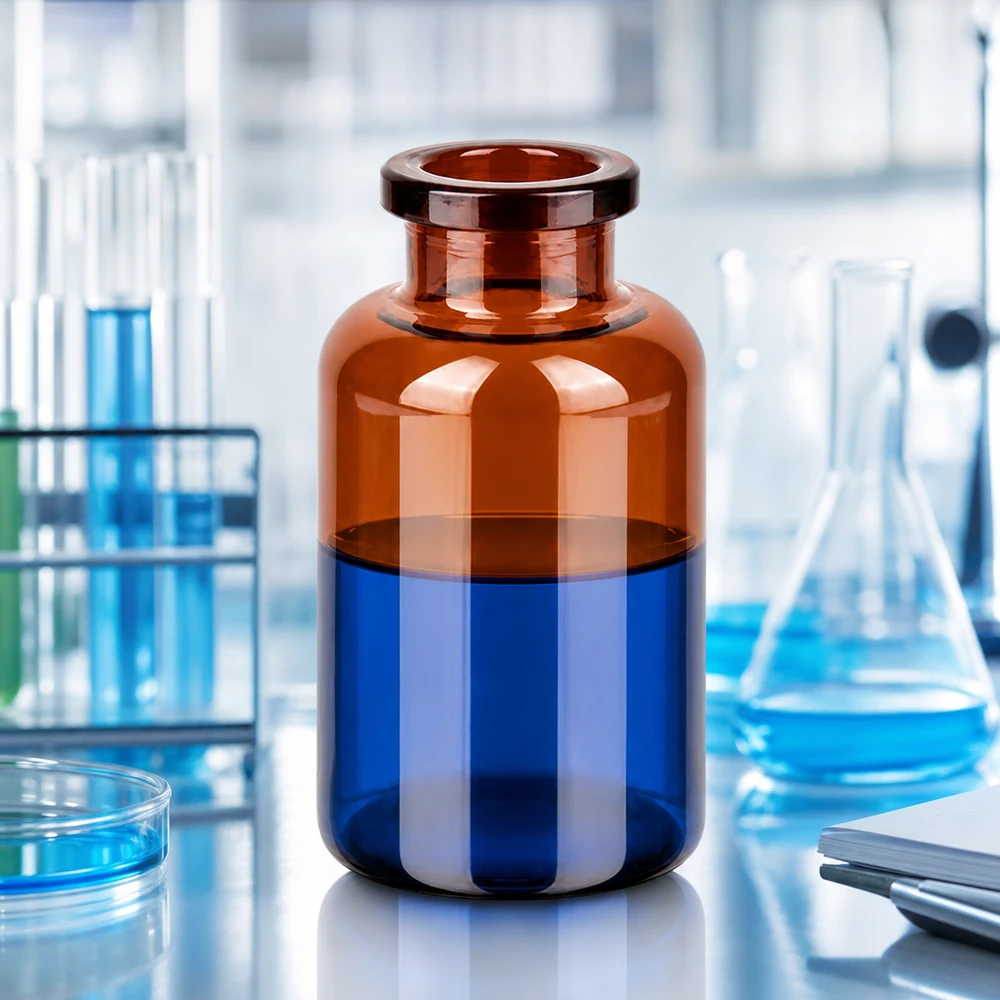 Injektionsflasche Braunglas 20ml Kompakte Braunglas Injektionsflasche 20ml mit weitem Hals auf Labortisch