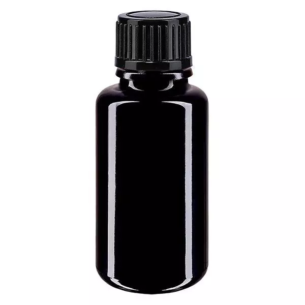 Apothekenflasche violett 20ml Tropfverschluss 1mm schwarz Standard Apothekenflasche violett 20ml Tropfverschluss 1mm schwarz Standard