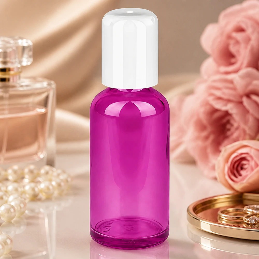 50ml Roll-On Flasche weiss Standard PurpleLine UT18/50 50ml Rollkugel-Flasche violett mit weissem Deckel für gleichmässige Produktverteilung