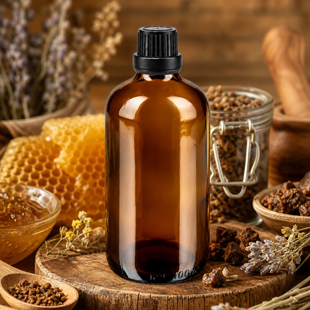 Hochwertige braune Apothekerflasche 100ml mit schwarzem SV OV 11mm für ätherische Naturprodukte