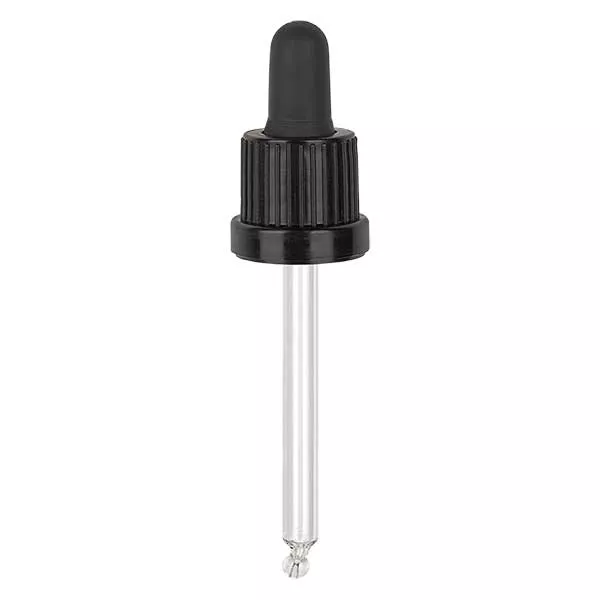 Glas-Tropfpipette schwarz/schwarz 18mm PL78 OVII Glas-Tropfpipette schwarz/schwarz 18mm PL78 OVII