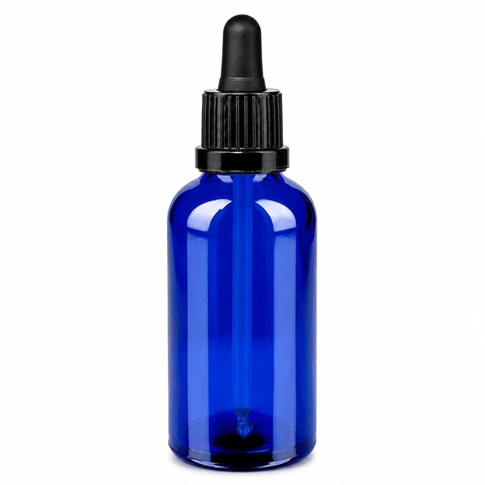 50ml Pipettenflasche schwarz Originalitätsverschluss BlueLine UT18/50 Kleine 50ml Pipettenflasche blau - schwarzer Tropfverschluss BlueLine UT18/50 aus robustem Glas